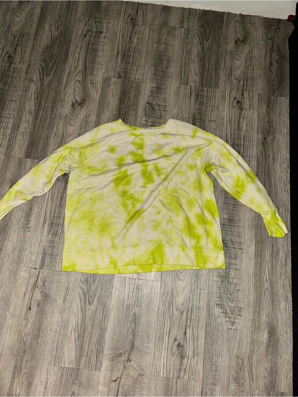 Champion Tie-Dye Crewneck Sweatshirt in Neon Yellow and White